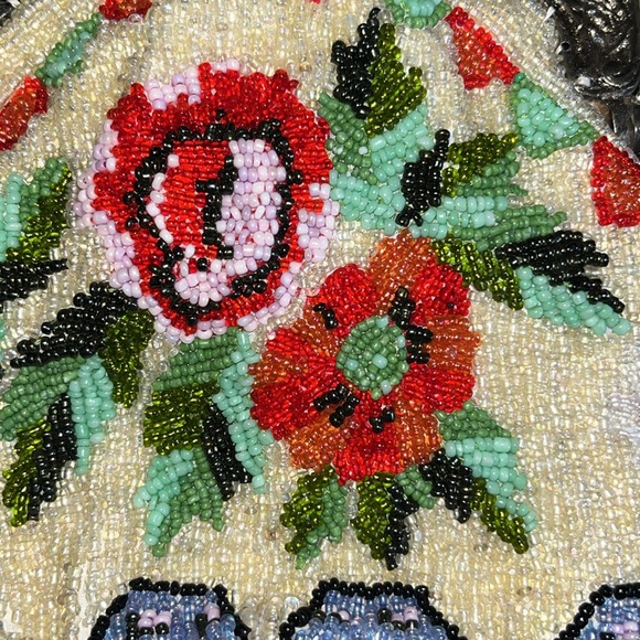 VTG Christiana 100% Silk Hand Beaded Purse Art Deco W/ Mirror & Long Chain - Picture 5 of 10